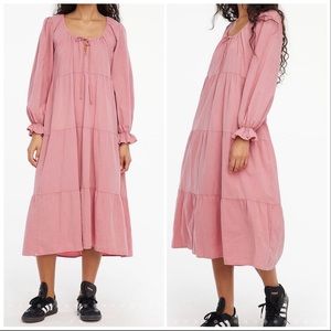 LACAUSA Women’s Pink Tate Dress Boho Lagenlook Cottagecore Prairie Dress Large L